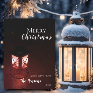 Festive Lantern in Dark Christmas Holiday Card