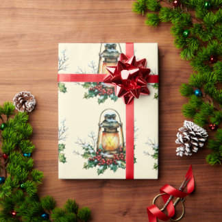 Festive Lantern Nestled in Holly – Seasonal Glow  Wrapping Paper