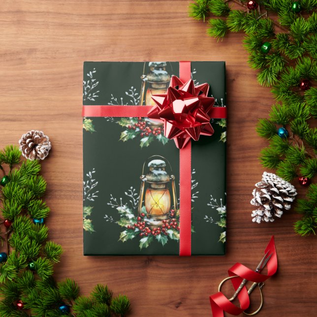 Festive Lantern Nestled in Holly – Seasonal Glow  Wrapping Paper (Holiday Gift)