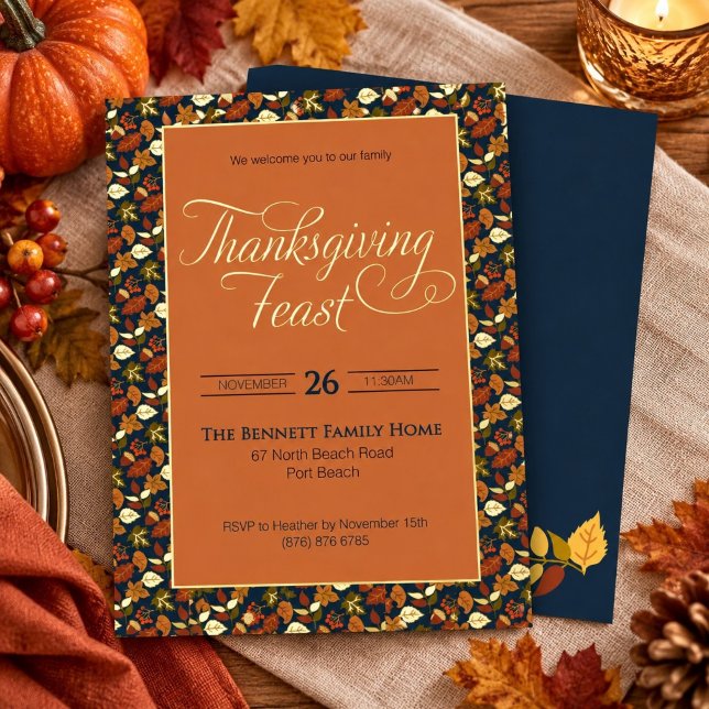 Festive Leaf Pattern Thanksgiving Navy & Gold (Creator Uploaded)