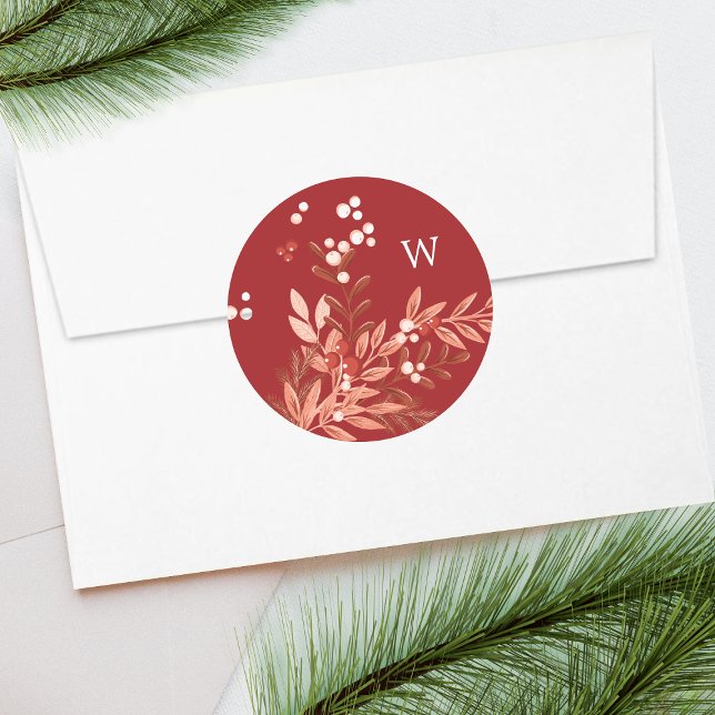 Festive Leafy Floral Christmas Traditional Red Classic Round Sticker (Creator Uploaded)