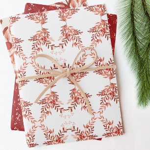 Festive Leafy Floral Christmas Traditional Red Wrapping Paper Sheet