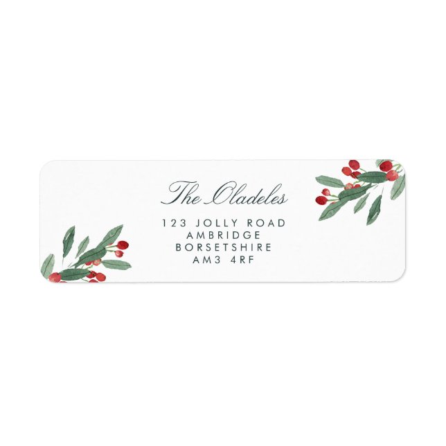 Festive Leaves & Berries Holiday Address Return Address Label (Front)