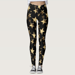 Festive Leggings Black Gold Christmas Stars