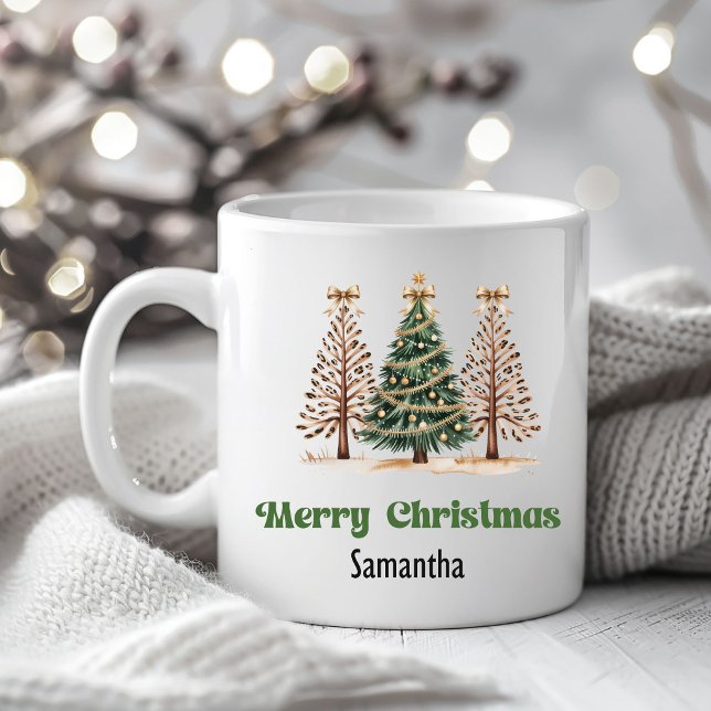 Festive Leopard Christmas Trees Custom Name Mug (Festive Leopard Christmas Trees Custom Name Mug)