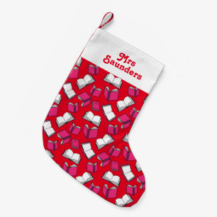 Festive Librarian Book Lover Patterned Small Christmas Stocking