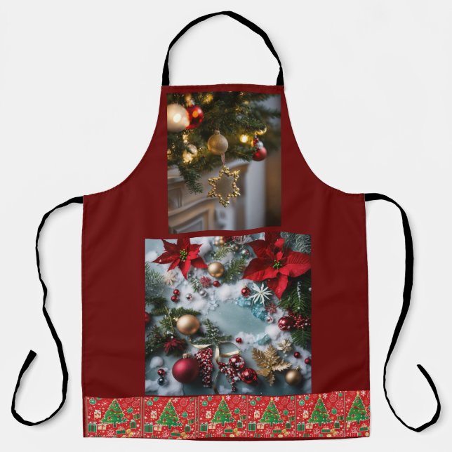  "Festive Lights and Blooms Christmas Tree Apron'' Apron (Front)