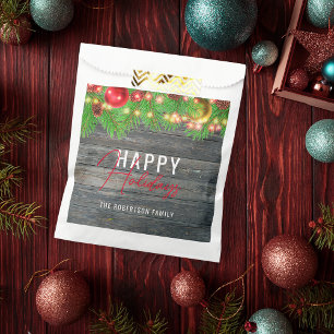 Festive Lights Baubles Rustic Holiday Christmas Favour Bag