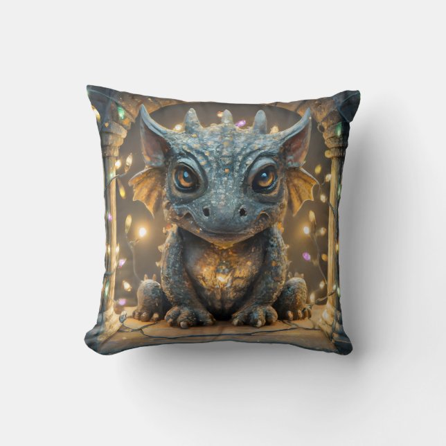 Festive Lights Chibi Gargoyle Dragon Cushion (Front)