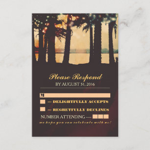 festive lights palms beach wedding RSVP Card