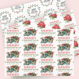 Festive Lights Red Poinsettia  Floral Pattern Gift Wrapping Paper Sheet