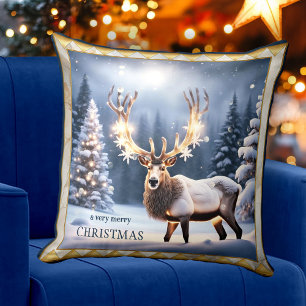 Festive Lights Reindeer Christmas Animal Art Cushion