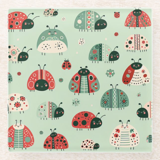 Festive Little Bugs Glass Coaster (Front)