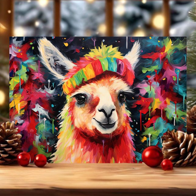 Festive Llama Colourful Christmas Holiday Card (Creator Uploaded)