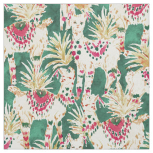 FESTIVE LLAMA Red Green Holiday Print Fabric
