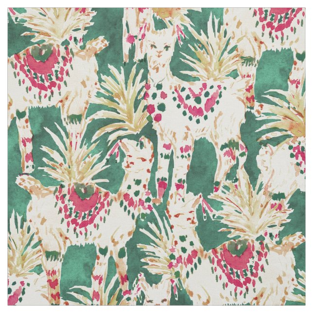 FESTIVE LLAMA Red Green Holiday Print Fabric (Swatch)