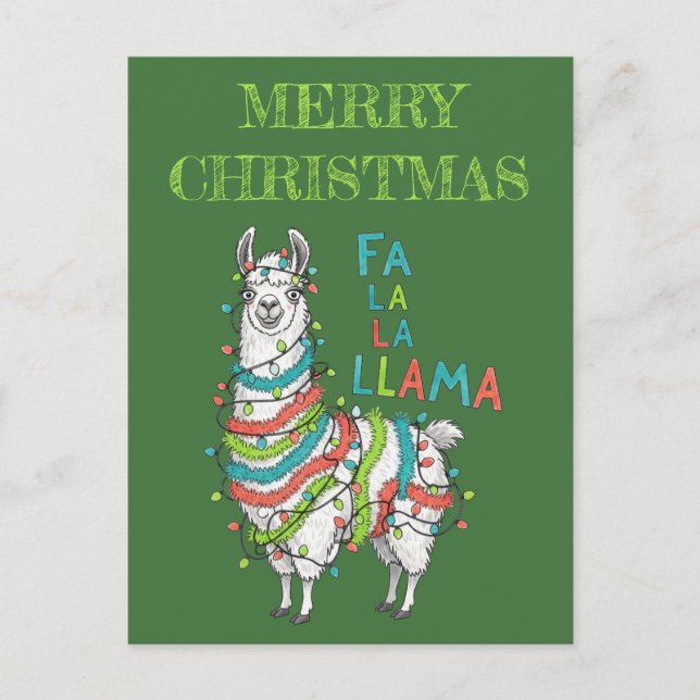 Festive Llama with Christmas Lights Postcard (Front)