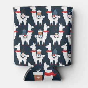 Festive Llamas: Christmas Pattern Delight Can Cooler