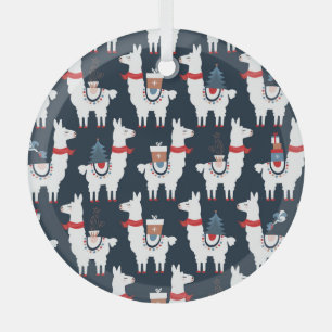 Festive Llamas: Christmas Pattern Delight Glass Tree Decoration