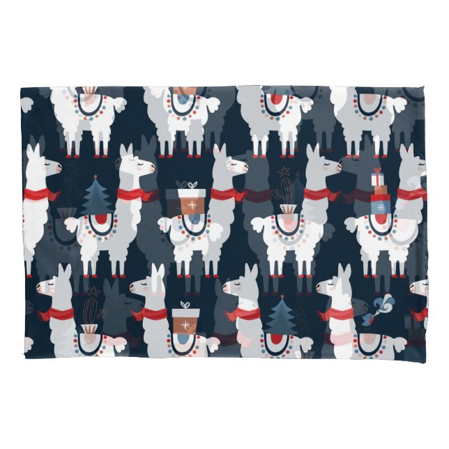 Festive Llamas: Christmas Pattern Delight Pillowcase (Front)