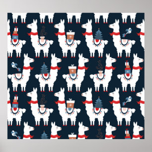 Festive Llamas: Christmas Pattern Delight Poster