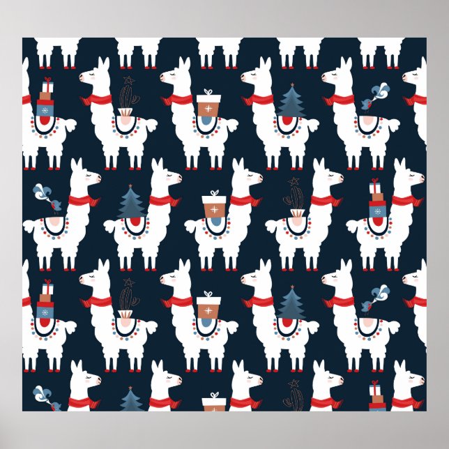 Festive Llamas: Christmas Pattern Delight Poster (Front)