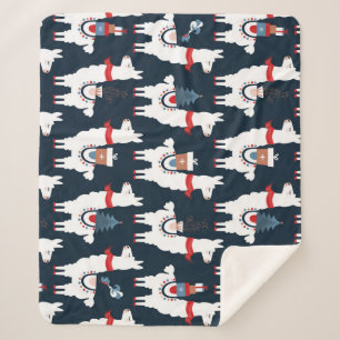 Festive Llamas: Christmas Pattern Delight Sherpa Blanket