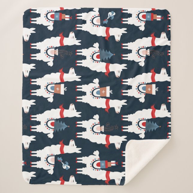 Festive Llamas: Christmas Pattern Delight Sherpa Blanket (Front)