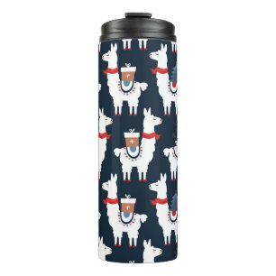 Festive Llamas: Christmas Pattern Delight Thermal Tumbler