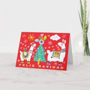 Festive Llamas Christmas Tree Spanish Card