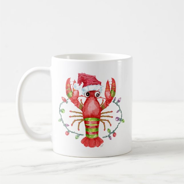 Festive Lobster Christmas Mug with Santa Hat (Left)