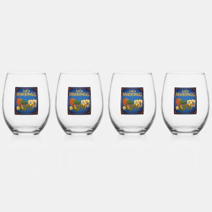 Festive LoCo Mah Jongg Wine Glasses
