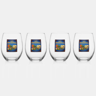Festive LoCo Mah Jongg Wine Glasses