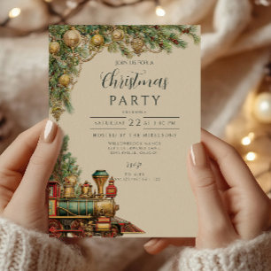 Festive Locomotive Holiday Invitation