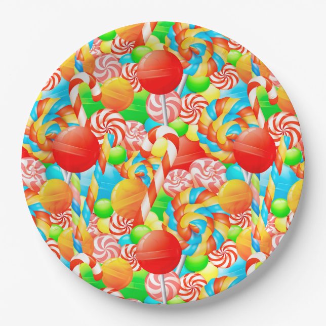 Festive Lollipops Candy Modern Christmas Holidays Paper Plate (Front)