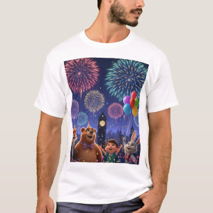 Festive London Fireworks with Cute Animal Friends T-Shirt