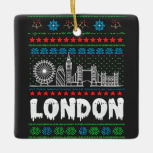 Festive London United Kingdom Ugly Christmas Ceramic Ornament
