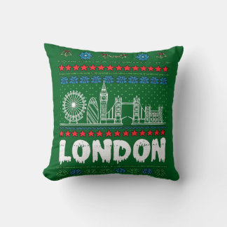 Festive London United Kingdom Ugly Christmas Cushion