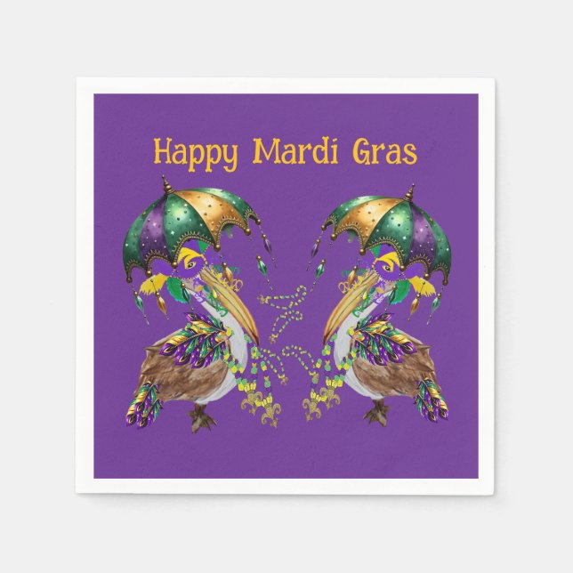 Festive Louisiana Pelican Mardi Gras Napkin (Front)