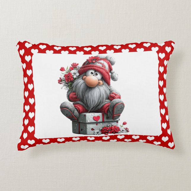 Festive Love Messenger Gnome "Heart and Presents"  Decorative Cushion (Front)