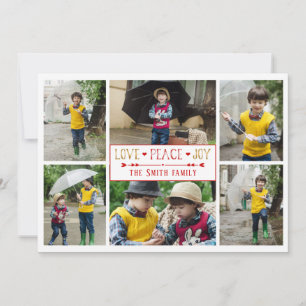 Festive Love, Peace, Joy   Six Photo Collage Holiday Card