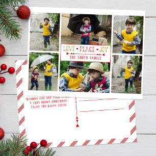 Festive Love, Peace, Joy Six Photo Collage Postcard