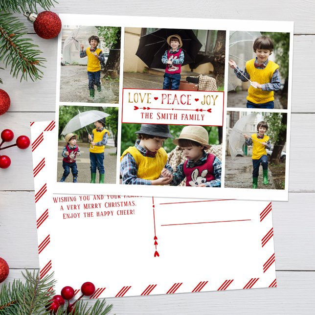 Festive Love, Peace, Joy | Six Photo Collage Postcard (Creator Uploaded)