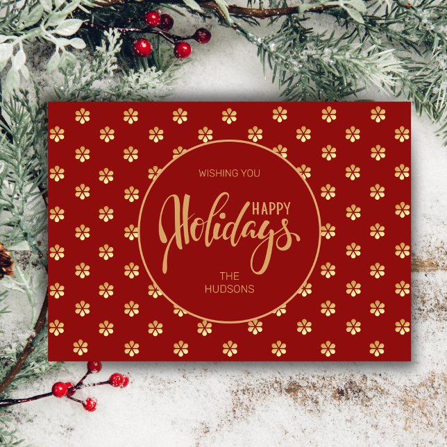 Festive Luxe Red & Gold Daisy Christmas Happy Holiday Card (Creator Uploaded)