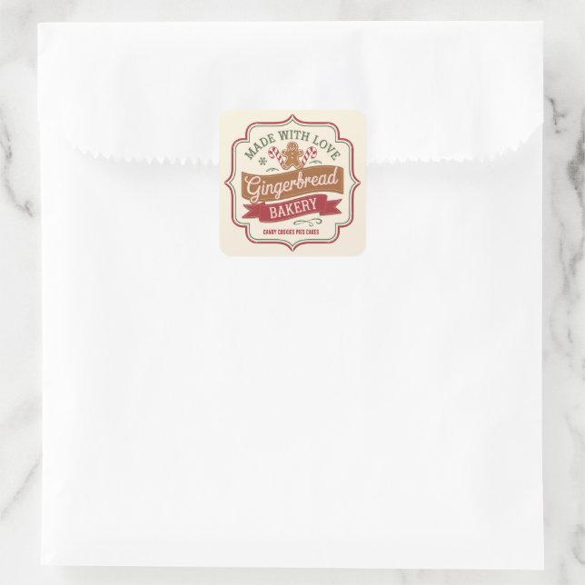 Festive made with love Gingerbread bakery Square Sticker (Bag)