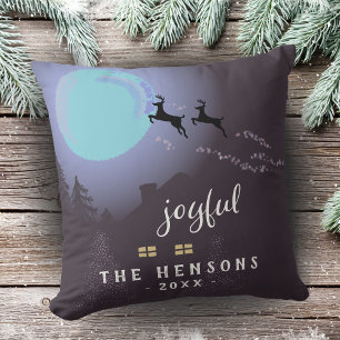 Festive Magical Deer Christmas Night Holiday Cushion