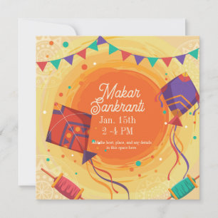 Festive Makar Sankranti purple kite Invitation