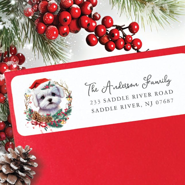 Festive Maltese Dog in Santa Hat  Return Address Label (Creator Uploaded)