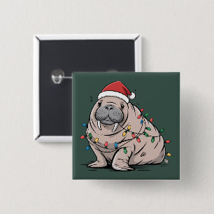Festive Manatee Christmas Santa Ocean Lover Cosy 15 Cm Square Badge