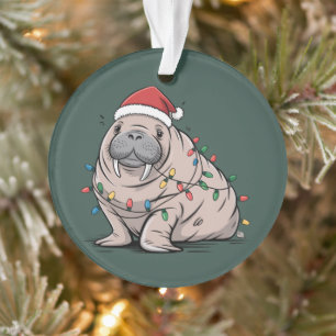 Festive Manatee Christmas Santa Ocean Lover Cosy Ornament
